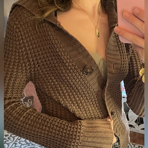brown y2k knit hooded cardi ✨ - Picture 4 of 4